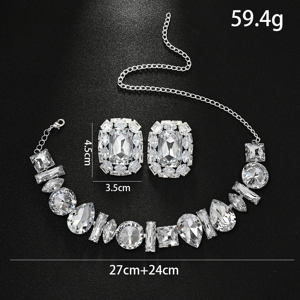 Geometric Silver Alloy Necklace With Electroplated Finish And Rhinestone Pendant For Women