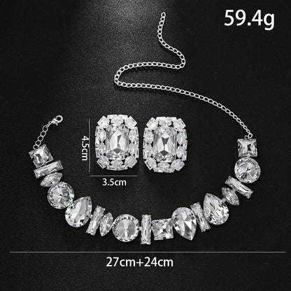 Geometric Silver Alloy Necklace With Electroplated Finish And Rhinestone Pendant For Women