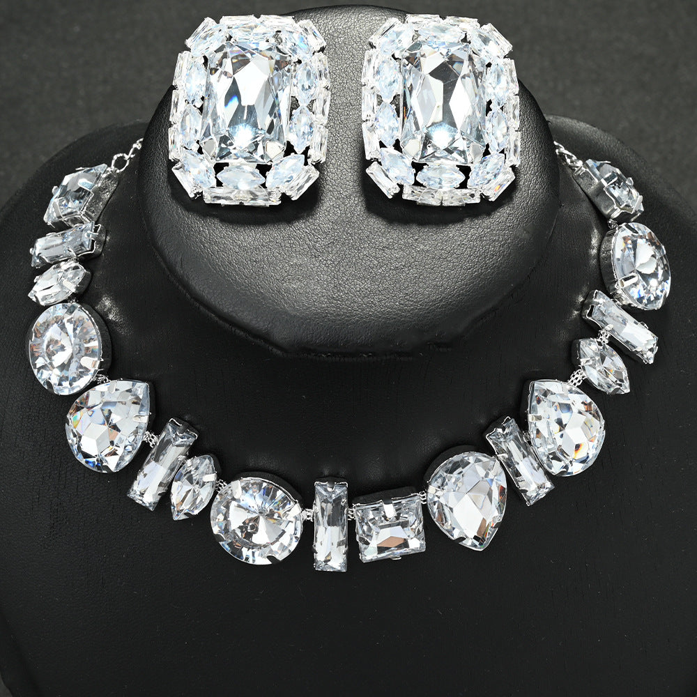 Geometric Silver Alloy Necklace With Electroplated Finish And Rhinestone Pendant For Women