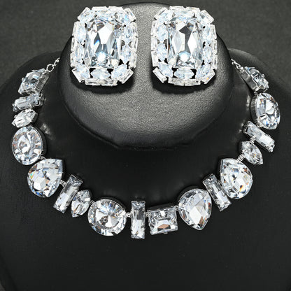 Geometric Silver Alloy Necklace With Electroplated Finish And Rhinestone Pendant For Women
