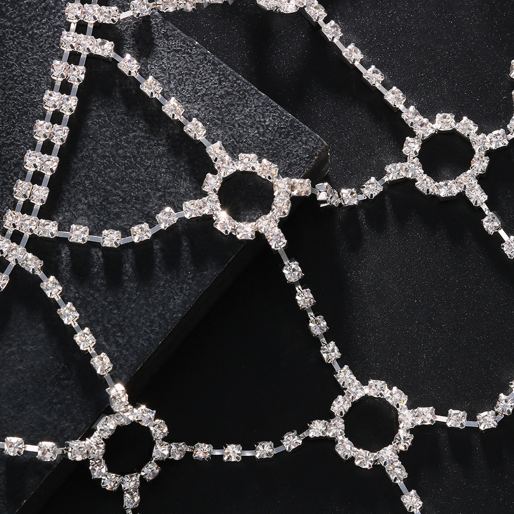 Gold Alloy Body Chain For Women With Round Rhinestone Inlay, Elegant Waist Accessory