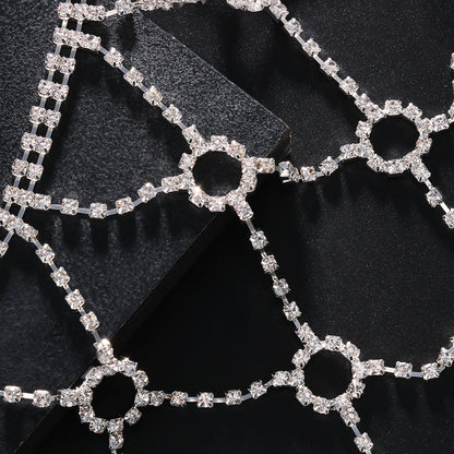 Gold Alloy Body Chain For Women With Round Rhinestone Inlay, Elegant Waist Accessory