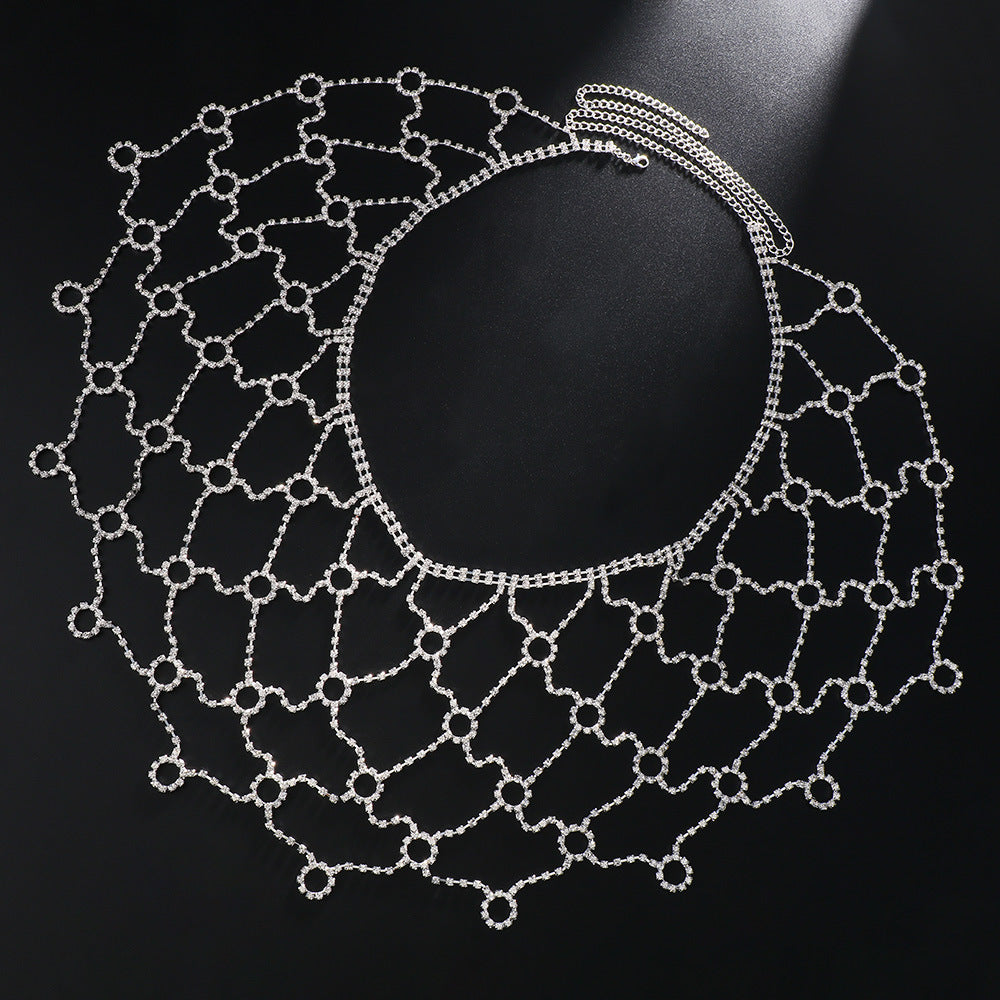 Gold Alloy Body Chain For Women With Round Rhinestone Inlay, Elegant Waist Accessory