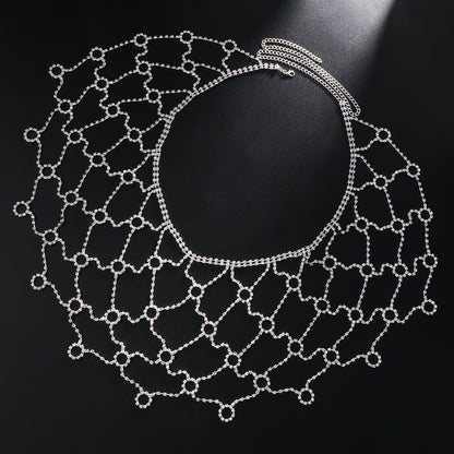 Gold Alloy Body Chain For Women With Round Rhinestone Inlay, Elegant Waist Accessory
