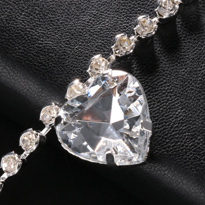 Heart Shape Pendant Necklace For Women With Rhinestones, Silver Plated Alloy, Simple Style Electroplated Finish
