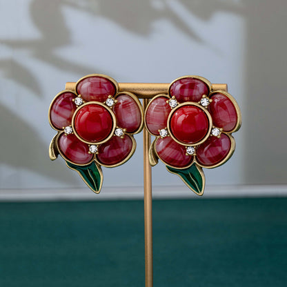 Natural Pink Flowers Stud Earrings For Unisex Featuring Electroplated Zinc Alloy With 925 Sterling Silver Ear Pins