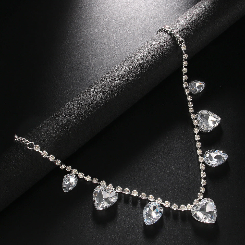 Heart Shape Pendant Necklace For Women With Rhinestones, Silver Plated Alloy, Simple Style Electroplated Finish
