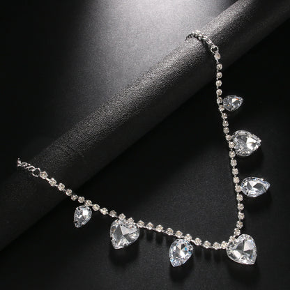 Heart Shape Pendant Necklace For Women With Rhinestones, Silver Plated Alloy, Simple Style Electroplated Finish
