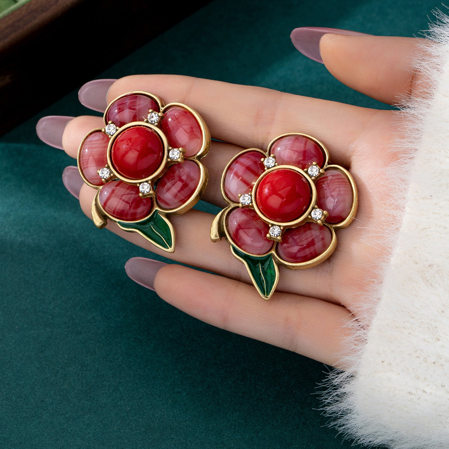 Natural Pink Flowers Stud Earrings For Unisex Featuring Electroplated Zinc Alloy With 925 Sterling Silver Ear Pins