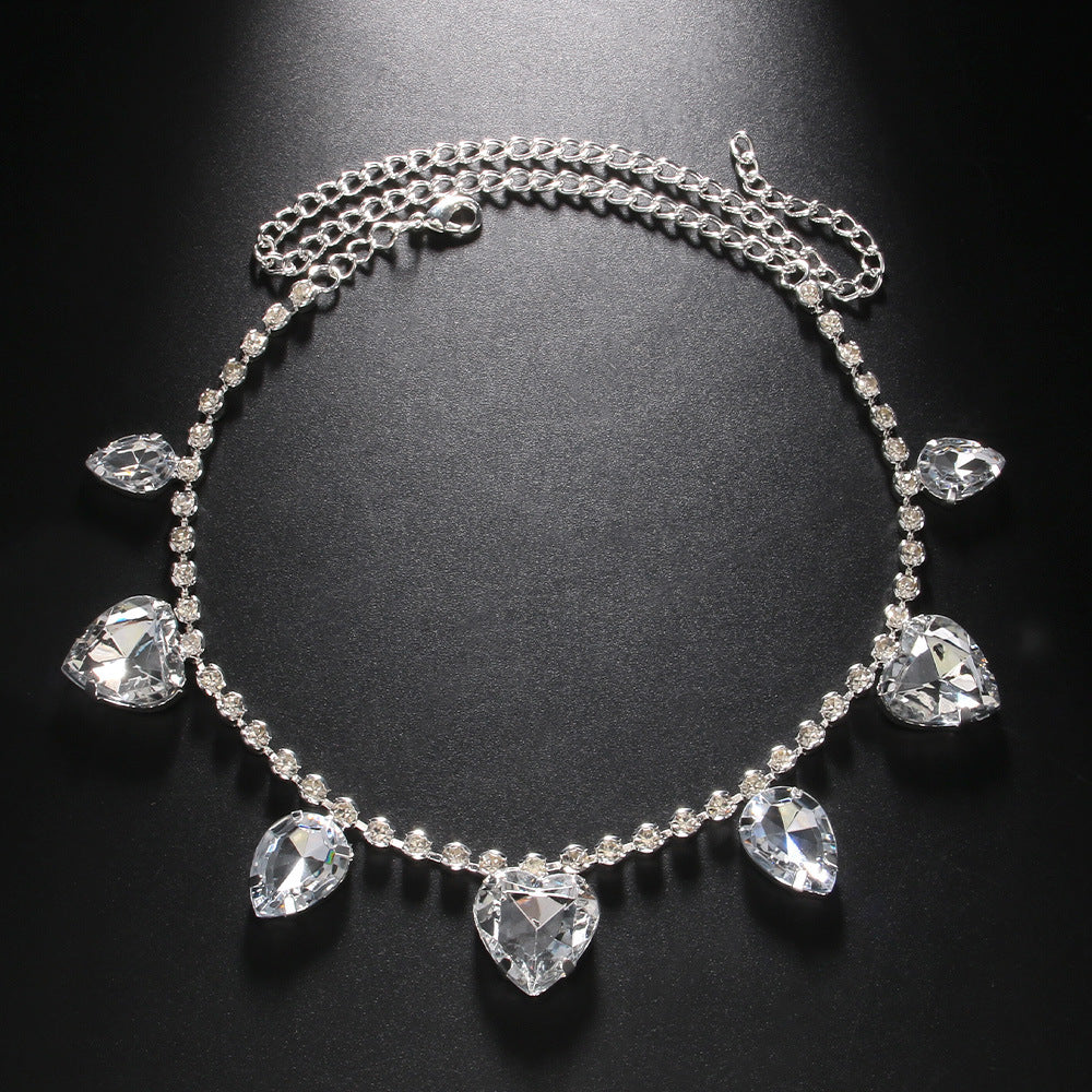 Heart Shape Pendant Necklace For Women With Rhinestones, Silver Plated Alloy, Simple Style Electroplated Finish