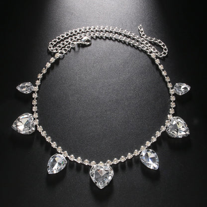 Heart Shape Pendant Necklace For Women With Rhinestones, Silver Plated Alloy, Simple Style Electroplated Finish