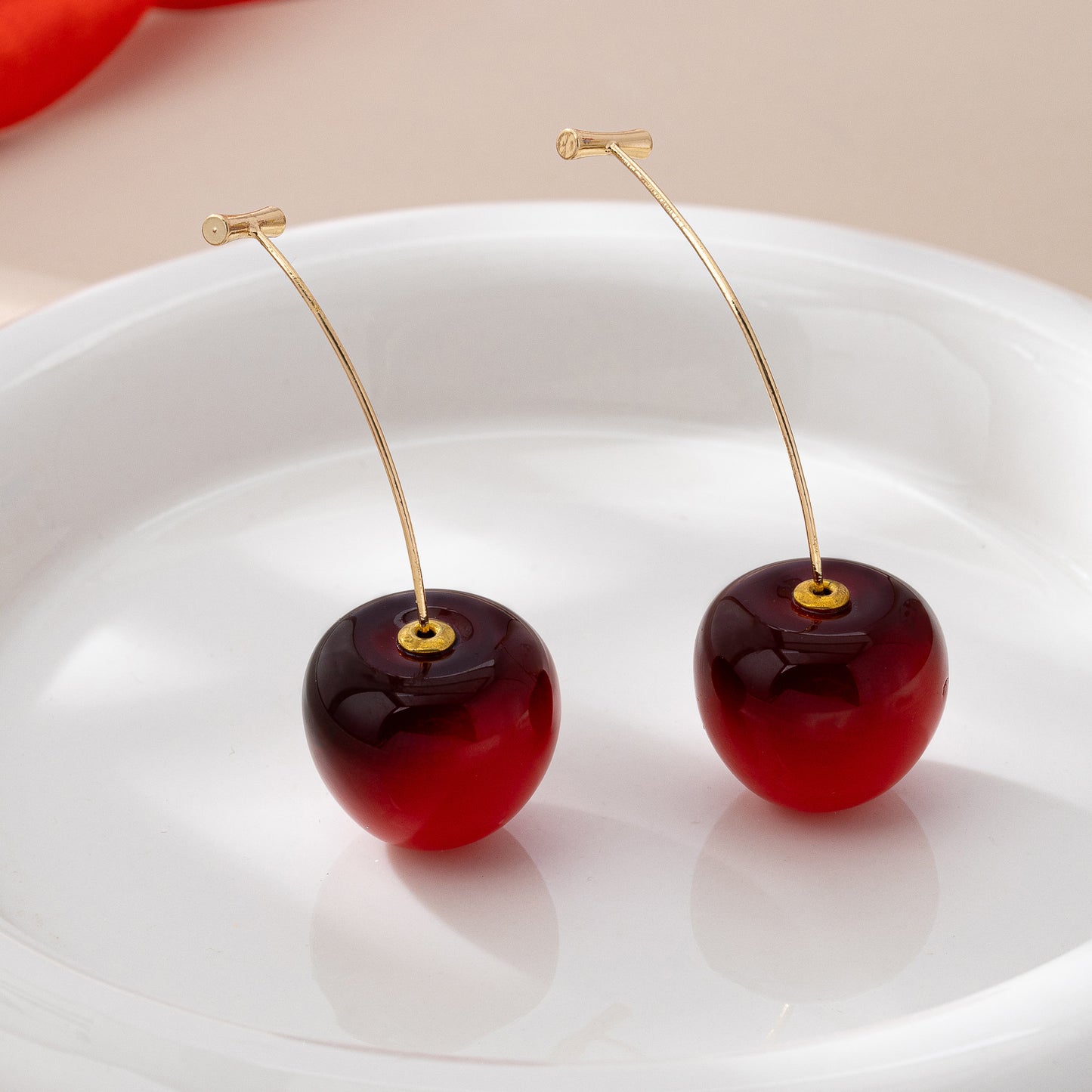 Cherry Red Earrings For Women With Zinc Alloy Posts, Stylish Clip Earrings