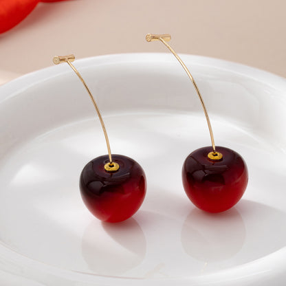 Cherry Red Earrings For Women With Zinc Alloy Posts, Stylish Clip Earrings