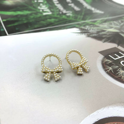 Silver Bow Tie Stud Earrings For Women In , Alloy With Artificial Gemstones