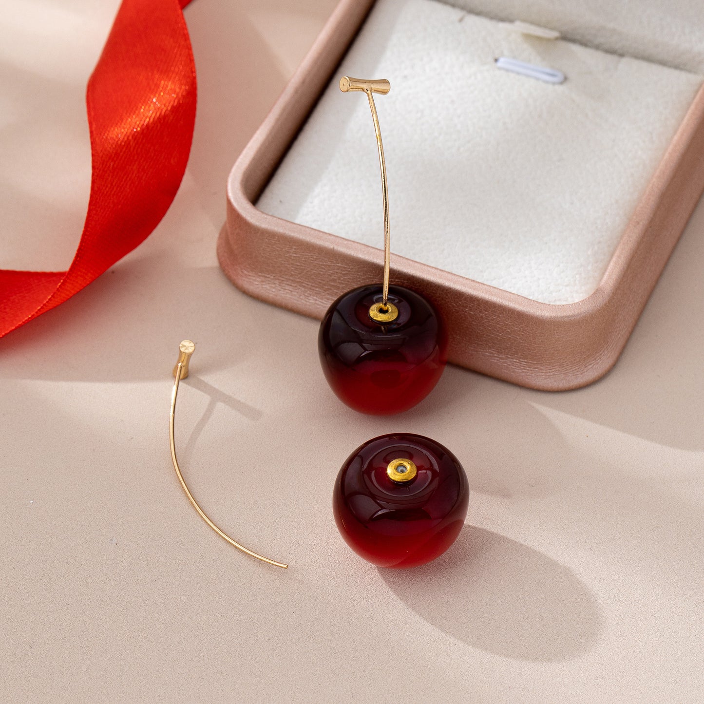 Cherry Red Earrings For Women With Zinc Alloy Posts, Stylish Clip Earrings