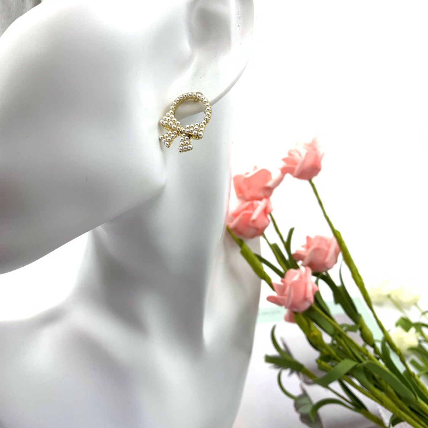 Silver Bow Tie Stud Earrings For Women In , Alloy With Artificial Gemstones