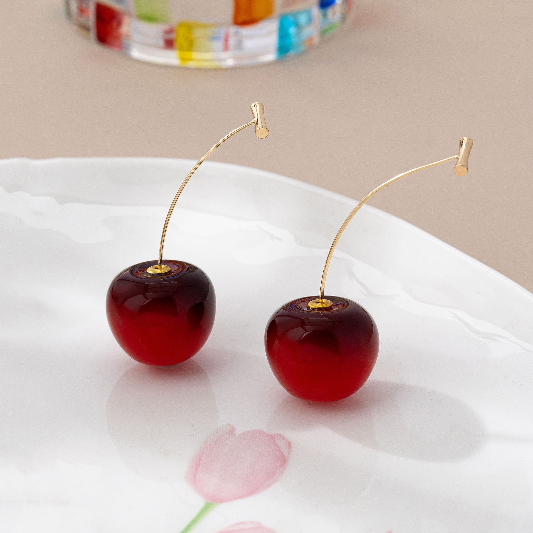 Cherry Red Earrings For Women With Zinc Alloy Posts, Stylish Clip Earrings