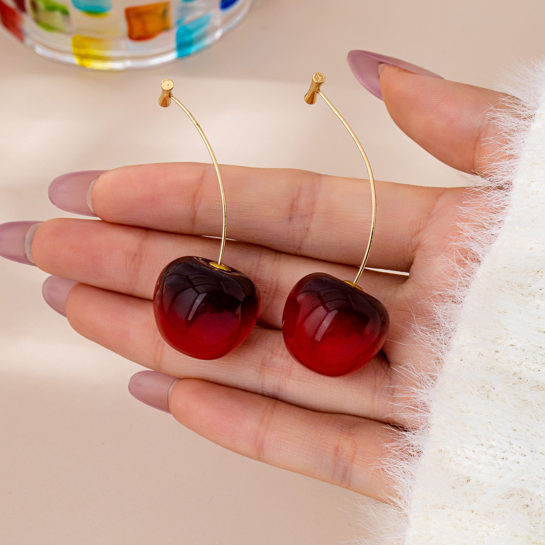 Cherry Red Earrings For Women With Zinc Alloy Posts, Stylish Clip Earrings