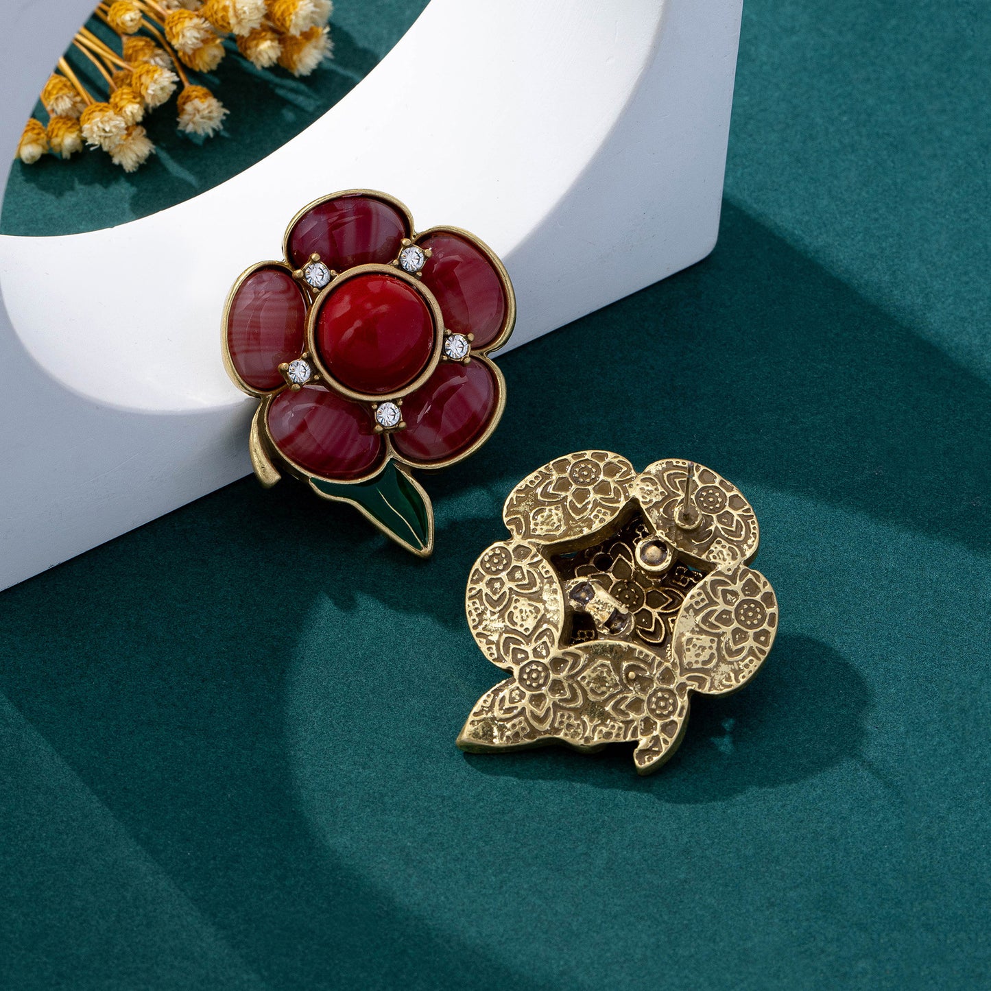 Natural Pink Flowers Stud Earrings For Unisex Featuring Electroplated Zinc Alloy With 925 Sterling Silver Ear Pins