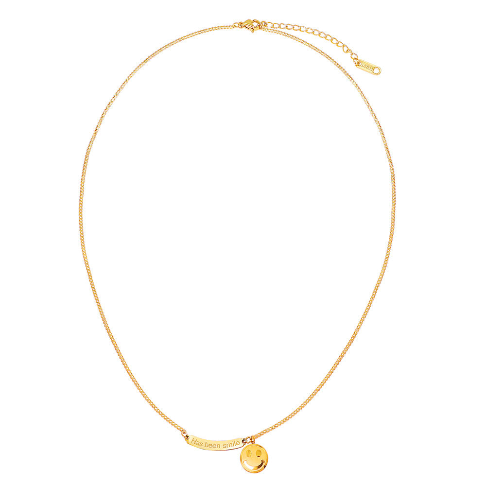 Novelty Smiley Face Necklace For Women In Gold With Titanium Steel Pendant And Cable Chain