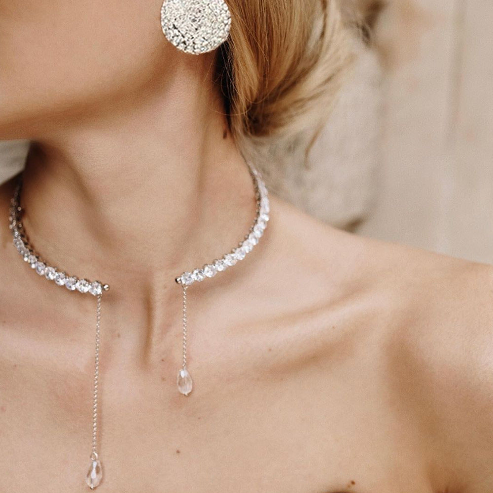 Round Tassel Choker Necklace For Women In Alloy With Rhinestone Inlay, 1 Set