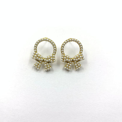 Silver Bow Tie Stud Earrings For Women In , Alloy With Artificial Gemstones