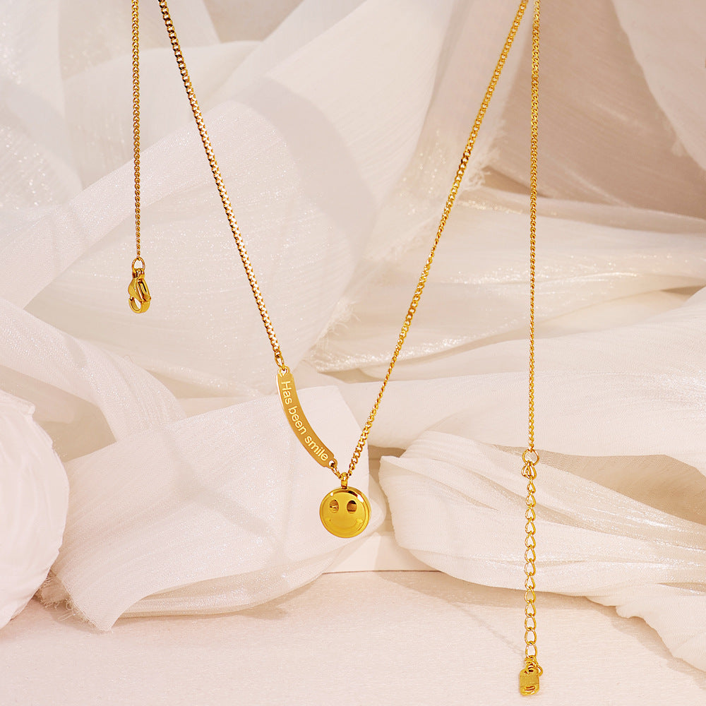 Novelty Smiley Face Necklace For Women In Gold With Titanium Steel Pendant And Cable Chain