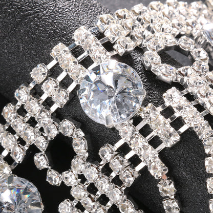 Bohemian Silver Tassel Layered Necklace For Women With Rhinestone Inlay, Alloy Craft