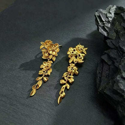 Retro Gold Flowers Tassel Earrings For Women With 925 Sterling Silver Ear Pins In Alloy
