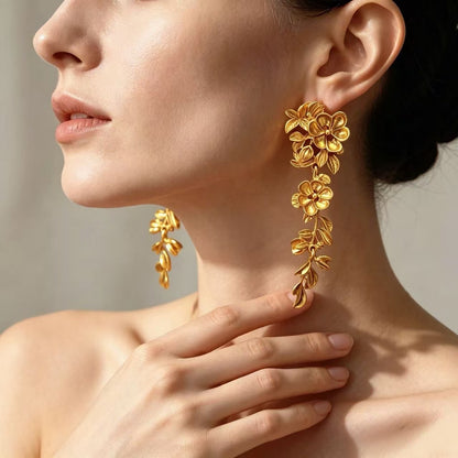 Retro Gold Flowers Tassel Earrings For Women With 925 Sterling Silver Ear Pins In Alloy