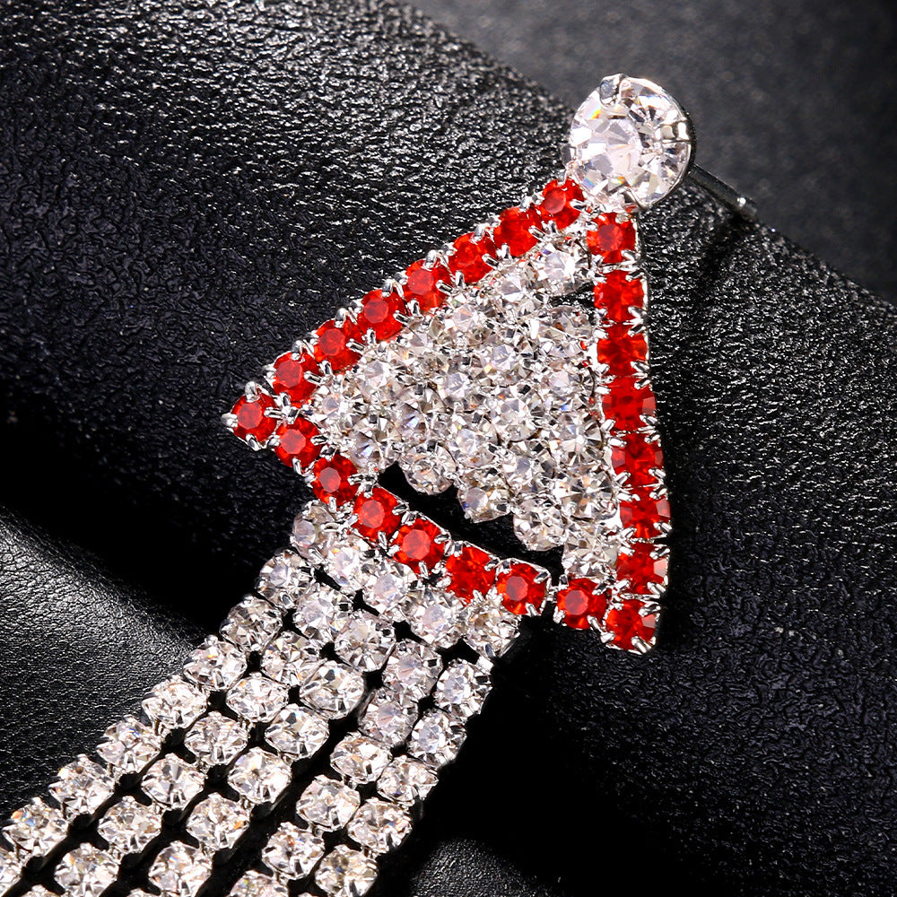 Trillion-cut Tassel Stud Earrings For Women In Silver Alloy With Rhinestones, Featuring Electroplated Finish