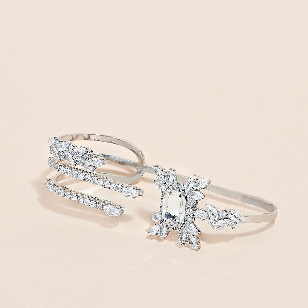 Silver Alloy Lines Bangle For Women With Electroplated Finish And Zircon Inlay