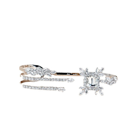 Silver Alloy Lines Bangle For Women With Electroplated Finish And Zircon Inlay
