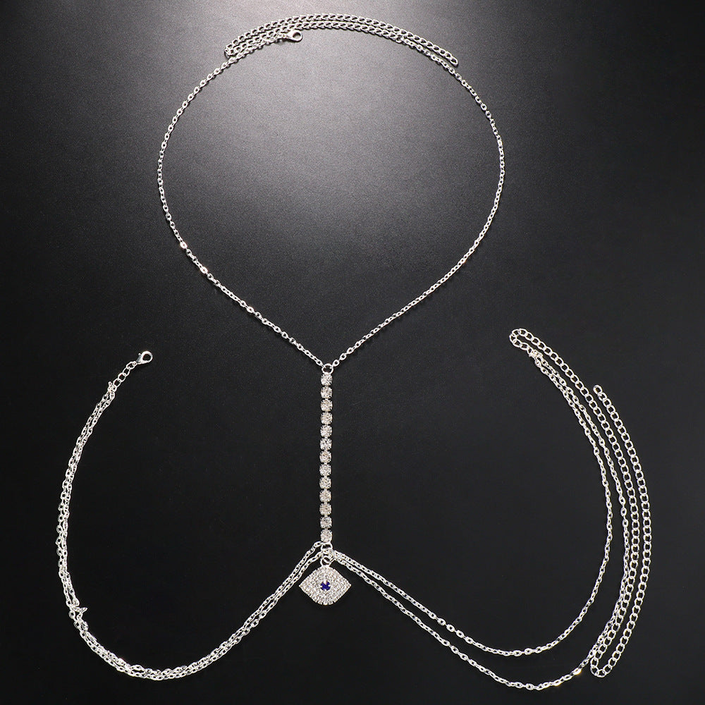 Women’s Gold Alloy Body Chain Featuring Devil's Eye Pattern With Electroplated Finish And White Crystal Inlay