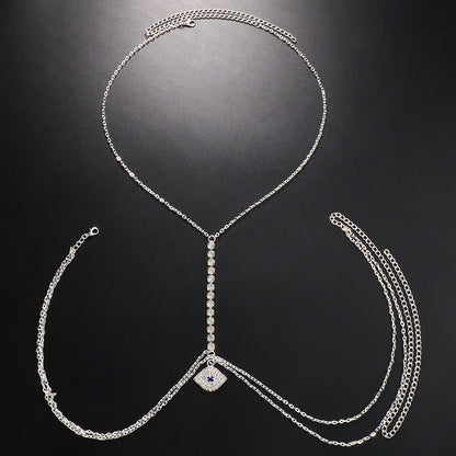 Women’s Gold Alloy Body Chain Featuring Devil's Eye Pattern With Electroplated Finish And White Crystal Inlay