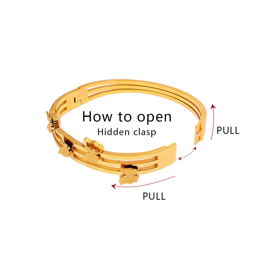 Simple Style Butterfly Bangle For Women In Gold, Electroplated Titanium Steel