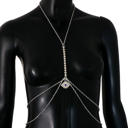 Women’s Gold Alloy Body Chain Featuring Devil's Eye Pattern With Electroplated Finish And White Crystal Inlay