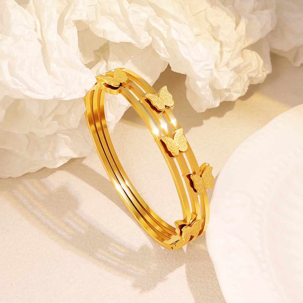 Simple Style Butterfly Bangle For Women In Gold, Electroplated Titanium Steel