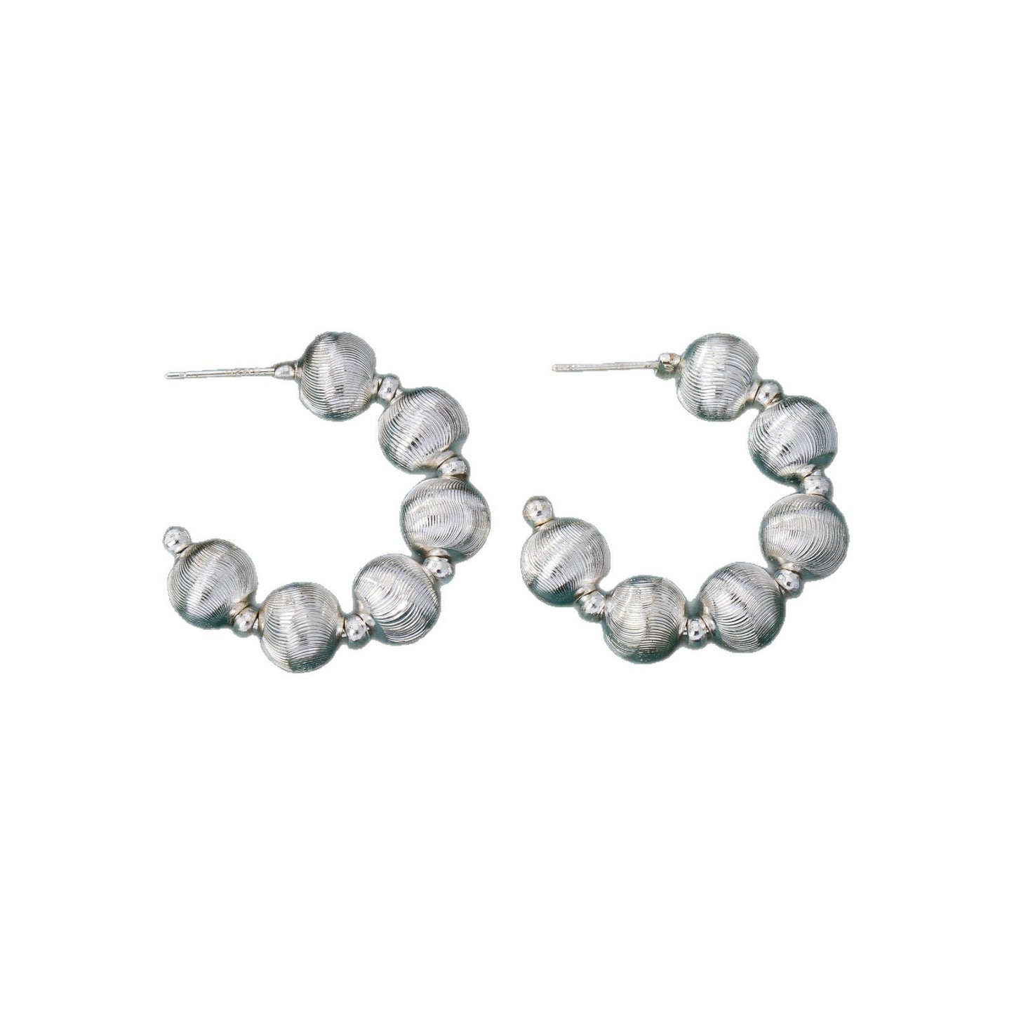 C Shape Stud Earrings In Zinc Alloy With 925 Sterling Silver Posts Featuring Brushed Finish, Silver, 1 Pair