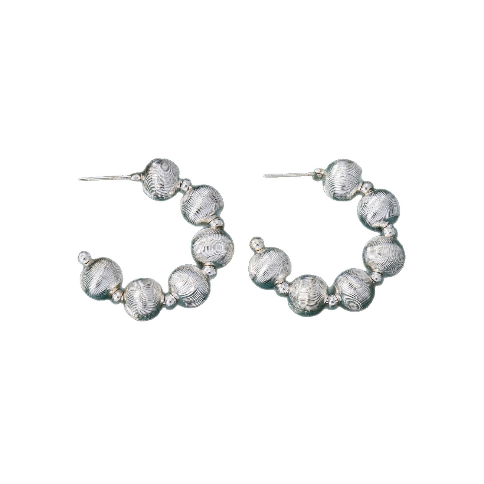 C Shape Stud Earrings In Zinc Alloy With 925 Sterling Silver Posts Featuring Brushed Finish, Silver, 1 Pair
