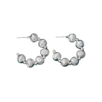 C Shape Stud Earrings In Zinc Alloy With 925 Sterling Silver Posts Featuring Brushed Finish, Silver, 1 Pair