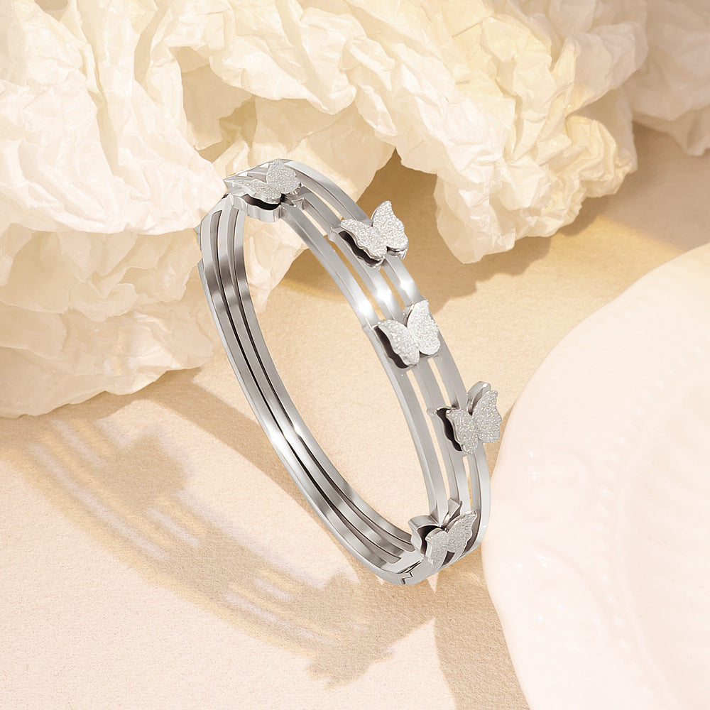 Simple Style Butterfly Bangle For Women In Gold, Electroplated Titanium Steel