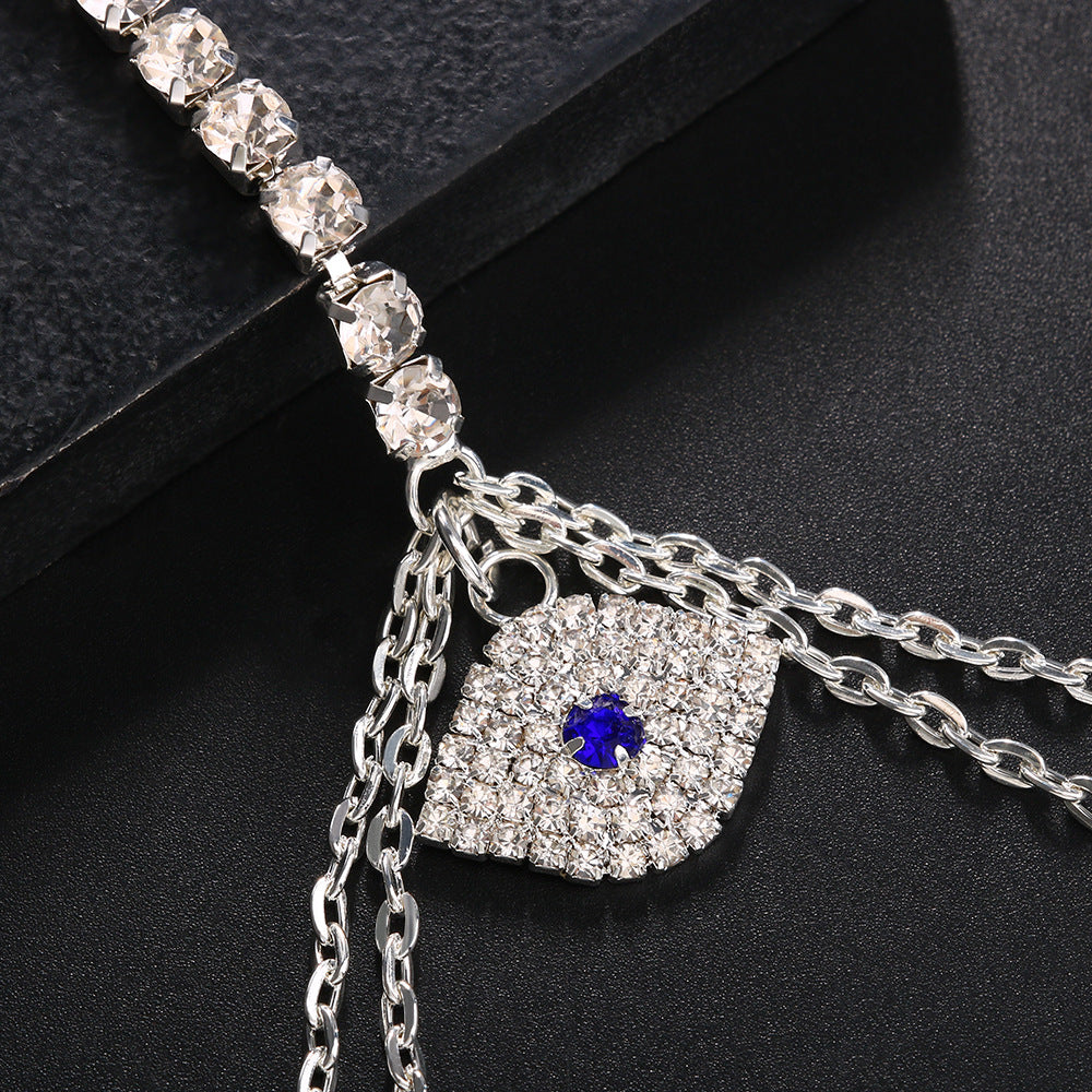 Women’s Gold Alloy Body Chain Featuring Devil's Eye Pattern With Electroplated Finish And White Crystal Inlay