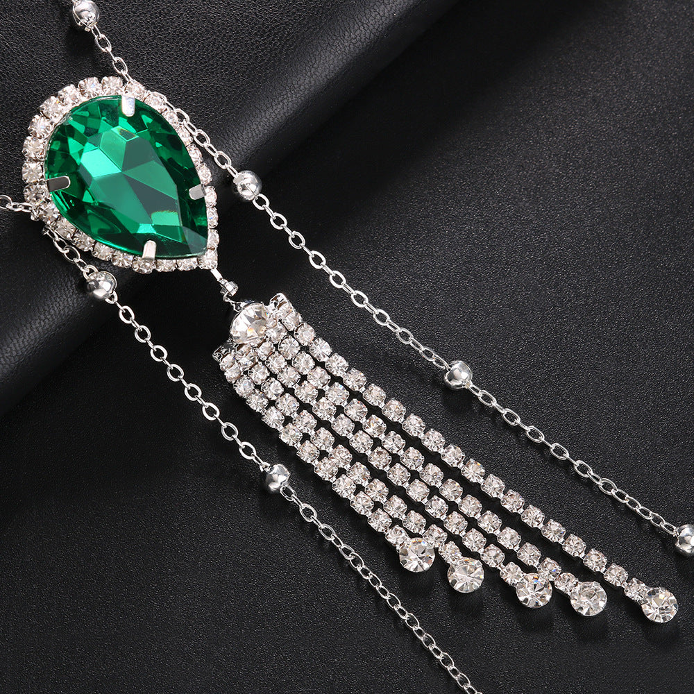 Bohemian Silver Alloy Tassel Body Chain For Women With White Crystal Inlay And Gem Pattern