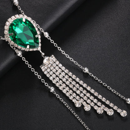 Bohemian Silver Alloy Tassel Body Chain For Women With White Crystal Inlay And Gem Pattern