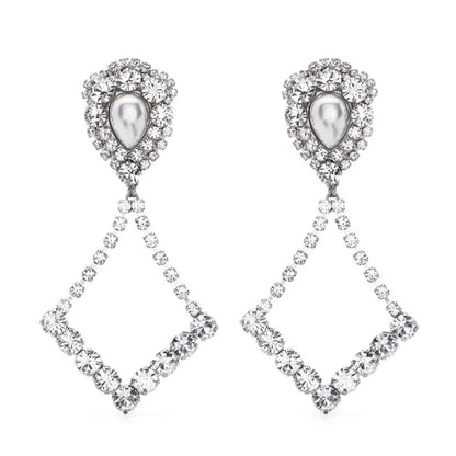 Women’s Silver Water Droplets Clip Earrings In Alloy With Rhinestone Inlay, Perfect For Party Wear