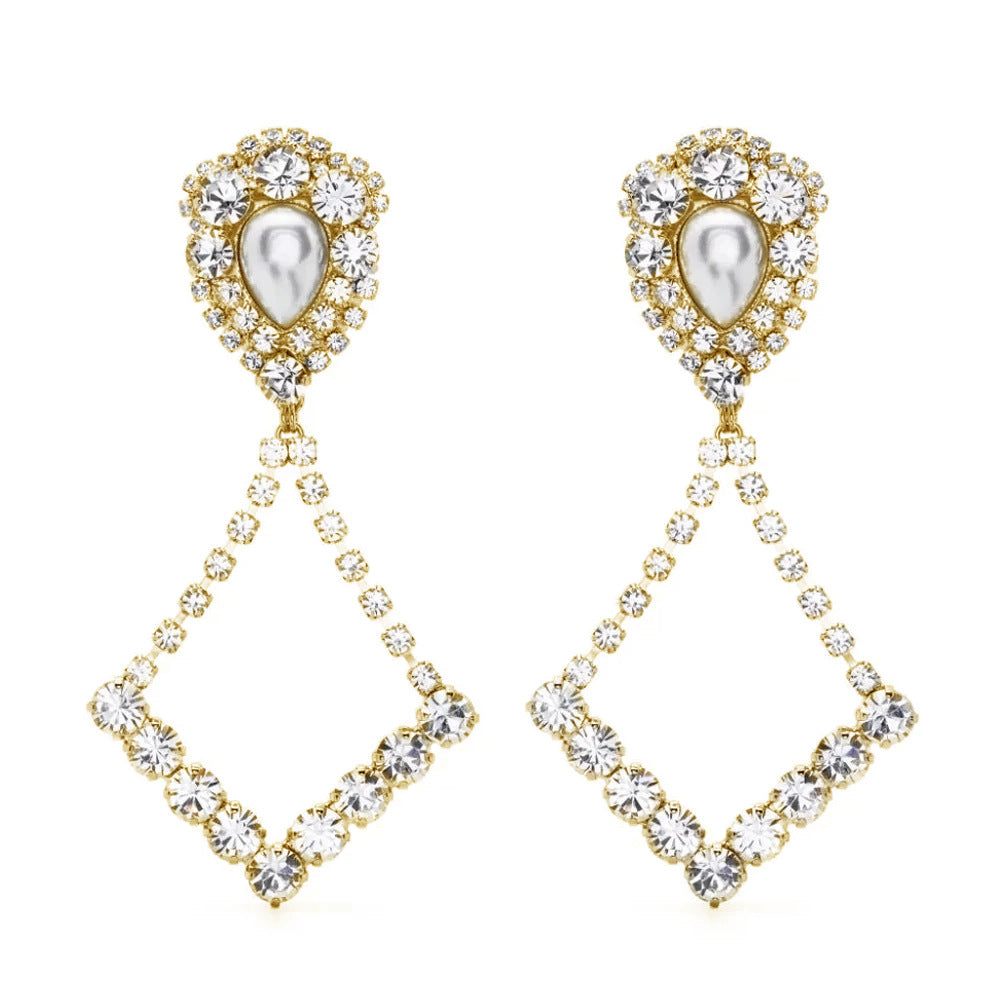 Women’s Silver Water Droplets Clip Earrings In Alloy With Rhinestone Inlay, Perfect For Party Wear