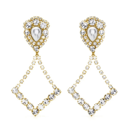 Women’s Silver Water Droplets Clip Earrings In Alloy With Rhinestone Inlay, Perfect For Party Wear
