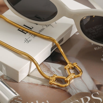 Hypoallergenic Gold Titanium Steel Box Chain Necklace For Women In Hip-Hop Style