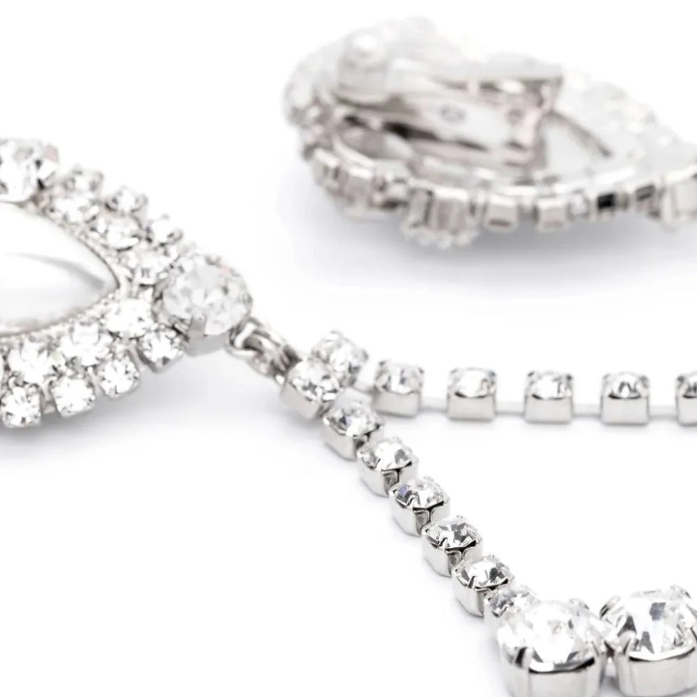 Women’s Silver Water Droplets Clip Earrings In Alloy With Rhinestone Inlay, Perfect For Party Wear
